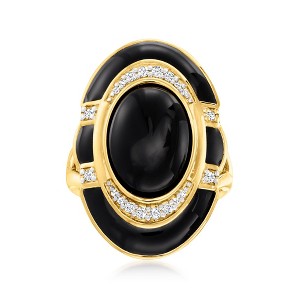 Ross-Simons Black Onyx and 0.18 ct. t.w. Diamond Ring With Black Enamel in 18kt Gold Over Sterling - 1 of 4