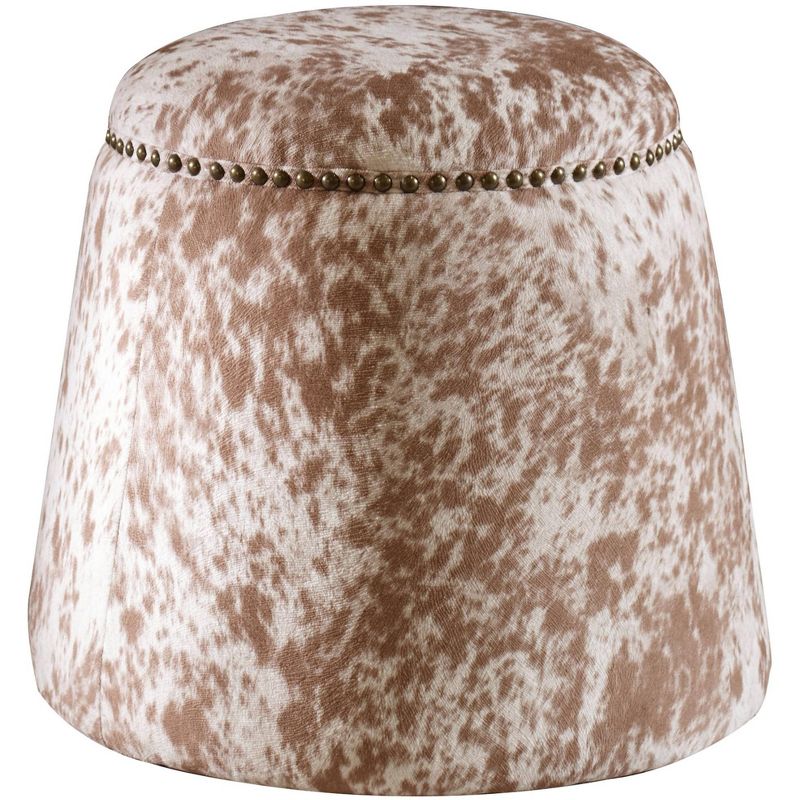 Uttermost Gumdrop Soft Chestnut and White Faux Cow Hide Ottoman, 1 of 2