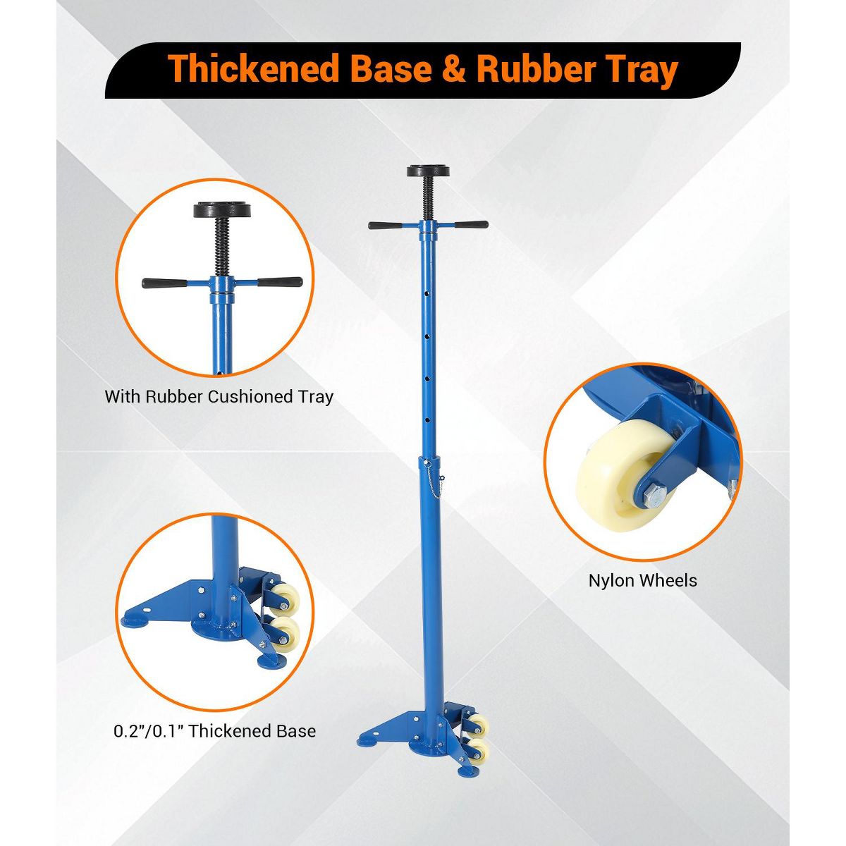 Heavy Duty 3/4 Ton Underhoist Support Stand, 1655 lbs, 38.4-75.4" Adj Height, Self-Locking Acme Thread, Rolling Triangular Base & Contoured Saddle - thumbnail 5