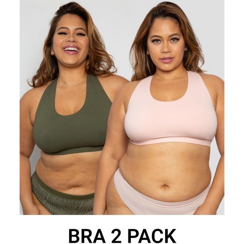 Curvy Couture Women's Cotton Comfort Bralette 2-pack Olive Night/blushing  Rose L : Target