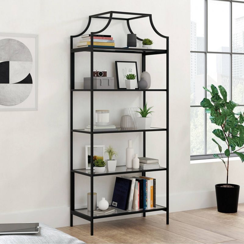 71&#34; Harvey Park Bookcase Black - Sauder: 5-Shelf Metal Frame, Glass Surfaces, Modern Design, 2 of 3