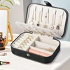 HTUTWOO Small Portable Jewelry Organizer, Double Layer PU Leather Mini Jewelry Holder Gift Box for Girls Women - 2 of 4