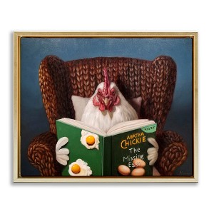 Stupell Industries Chicken Reading Book Black Framed Floater Canvas Wall Art - 1 of 4