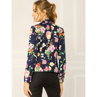 INSPIRE CHIC Women's Notched Lapel Open Front Business Casual Blazer X-Large White-Floral — фото 5