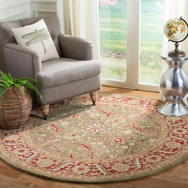 Anatolia AN523 Hand Tufted Round Traditional Area Rug - Green/Red - 8' X 8' Round - Safavieh., 2 of 6