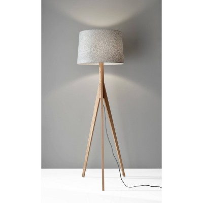 Natural Ash Tripod Floor Lamp with Gray Fabric Shade