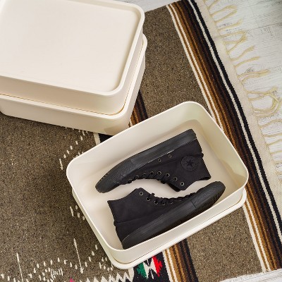 Medium Off-White Plastic Stackable Storage Bins with Lids