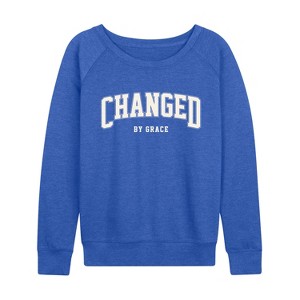 Women's - Instant Message - Changed By Grace Collegiate Lightweight French Terry Wide Neck Long Sleeve Graphic Shirt - 1 of 4