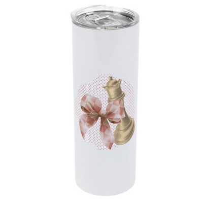 Elanze Designs 20 Ounce Stainless Steel On the Go Travel Tumbler With Push Top Lid, Chess Piece With Bow