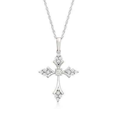 Ross-Simons 0.15 ct. t.w. Diamond Cross Pendant Necklace in 14kt White Gold