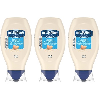 Hellmann's Light Mayonnaise, Squeeze Bottle, 20 oz, Pack of 3
