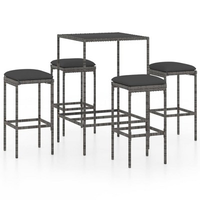 Gray 5-Piece Patio Bar Set with Cushions and Rattan