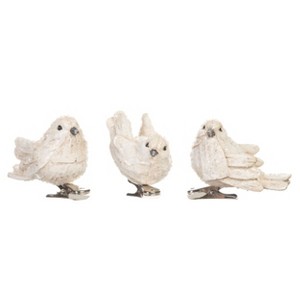 Transpac Resin White & Pewter Bird Clip Set of 3 Christmas Home Decorations - 1 of 1