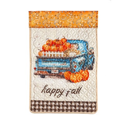 Happy Fall Truck Garden Quilted Flag