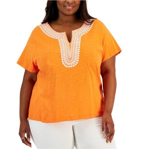 Tommy Hilfiger Womens Printed-Trim Tunic Blouse - 1 of 1