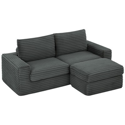NicBex Modern Sofa Couch Corduroy Sleeper Sofa with Movable Ottoman for Living Room and Office