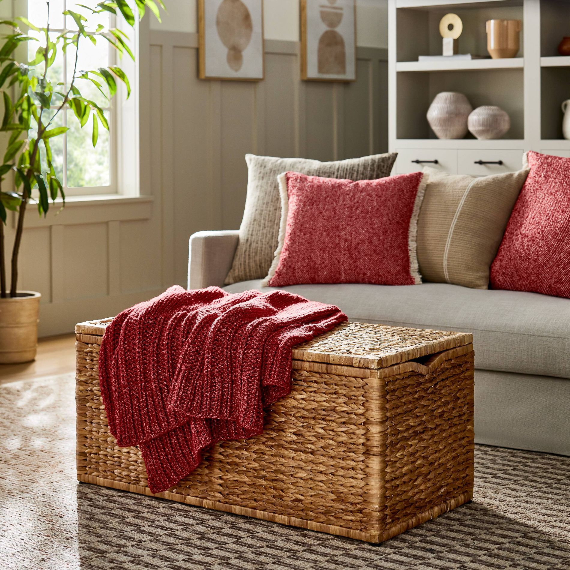 Natural Wicker Storage Bench Brown - Threshold™ designed with Studio McGee: Metal Frame, Fish Scale Pattern, No Assembly Required