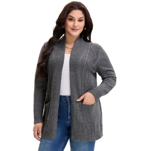 Agnes Orinda Women's Plus Size Lightweight Knit Open Front Long Sleeve Cardigans - 1 of 4