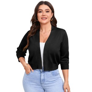 Clearlove Women's Plus Size Cardigan 3/4 Sleeve Lightweight Shrug Open Front Cropped Top - 1 of 4