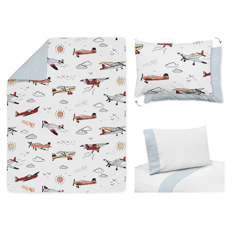 5pc Airplane Toddler Kids&#39; Bedding Set Red and Blue - Sweet Jojo Designs, 5 of 8