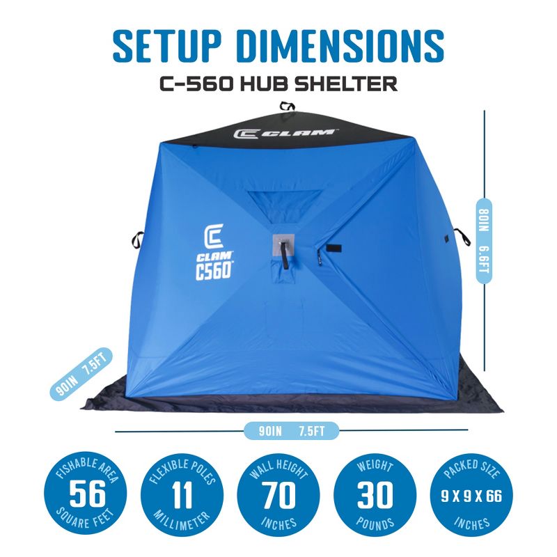 CLAM Portable Pop Up Ice Fishing Thermal Hub Shelter Tent, 4 of 8