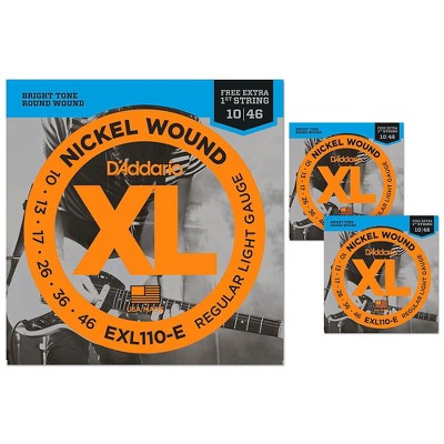 D'Addario EXL110-E Light Electric Guitar Strings 3-Pack with 3 Bonus High E Strings (10-46)