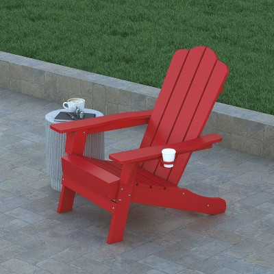 Red HDPE Adirondack Chairs with Cup Holders, Set of 2