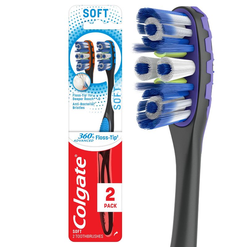 Colgate 360 Total Advanced Floss-Tip Bristles Toothbrush Soft, 1 of 9