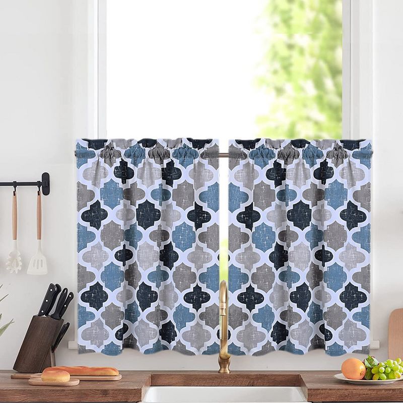 Quatrefoil Printed Cotton Blend Short Curtains for  Kitchen Bathroom Windows, 5 of 6