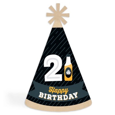 Big Dot of Happiness Cheers and Beers to 21 Years - Cone Happy Birthday Party Hats for Kids and Adults - Set of 8 (Standard Size)