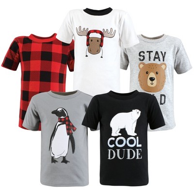 Image of Hudson Baby Toddler Boy Short Sleeve T-Shirts, Winter Penguin Moose, 6-12 Months