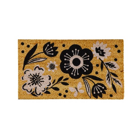 Black and White Florals Coir Mat - image 1 of 1