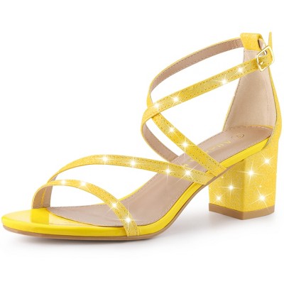 Allegra K Women's Breezy Glitter Opened Toe Crisscross Strap Chunky Sandals