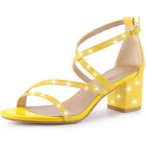Allegra K Women's Breezy Glitter Opened Toe Crisscross Strap Chunky Sandals - 1 of 4