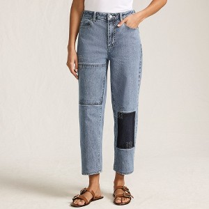 Lands' End Women's Soft Denim Mid Rise Relaxed Straight Crop Jeans - 1 of 4