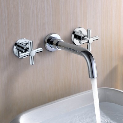 Chrome Wall-Mounted Bathroom Sink Faucet with Dual Handles