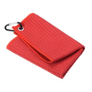 Unique Bargains Super Absorbent Waffle Pattern Tri-Fold Microfiber Golf Towels with D Clips - 1 of 4
