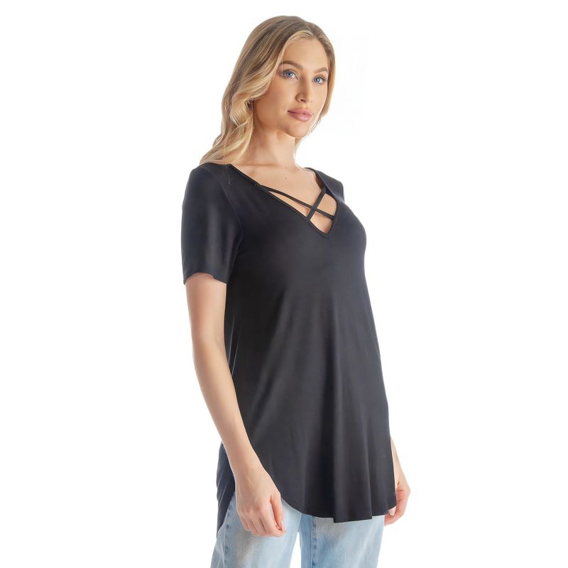 24seven Comfort Apparel Womens V Neck Criss Cross Neckline T Shirt Tunic Top, 2 of 7