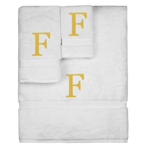 BC BARE COTTON Monogrammed Towel Set, Personalized Gift, Set of 3 - White - Gold Block - 1 of 4