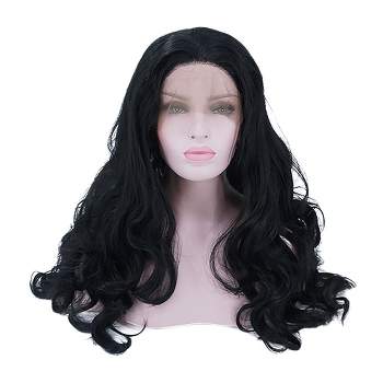 Unique Bargains Long Body Wave Lace Front Wigs Women's with Wig Cap Comb 24" Black 1PC Synthetic Fibre