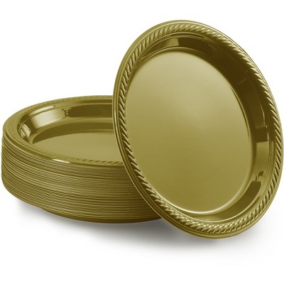 Gold Plastic Dessert Plates, 7in, 50ct