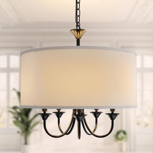 YANSUN 20 in. 5-Light Black Candle Style Empire Chandelier with Fabric Shades for Home Lighting Black - 1 of 1