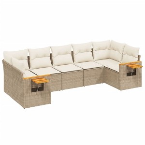 vidaXL 7 Piece Patio Sofa Set with Cushions - Beige and Cream - 1 of 4