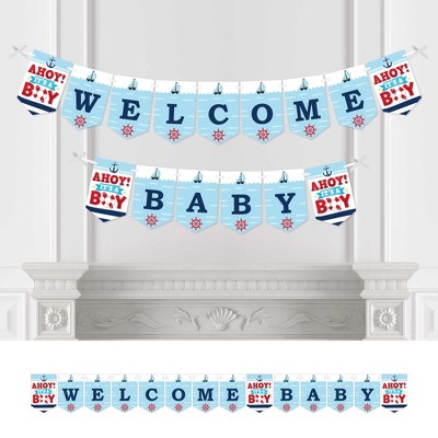 Big Dot of Happiness Ahoy It's a Boy - Nautical Baby Shower Bunting Banner - Party Decorations - Welcome Baby