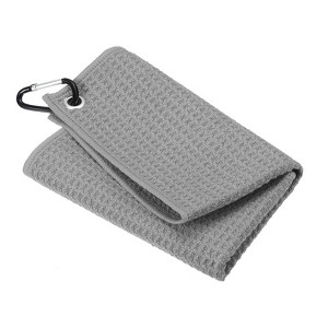 Unique Bargains Super Absorbent Waffle Pattern Tri-Fold Microfiber Golf Towels with D Clips - 1 of 4