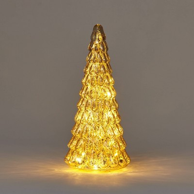 12" Lit Glass Christmas Tree Decorative Figurine Champagne - Wondershop™