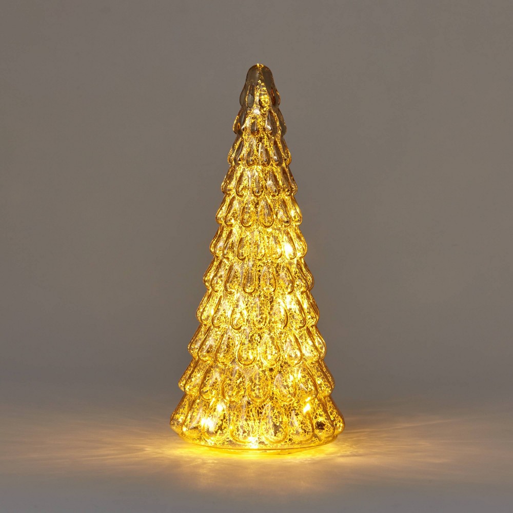 12" Lit Glass Christmas Tree Decorative Figurine Champagne - Wondershop