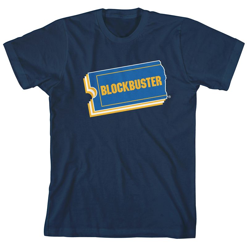 Blockbuster Ticket Stack Junior's Navy Blue Short Sleeve Tee Shirt, 1 of 4