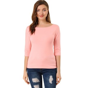 INSPIRE CHIC Women's Classic Solid Elbow Sleeves Round Neck Slim Fit T-Shirts - 1 of 4