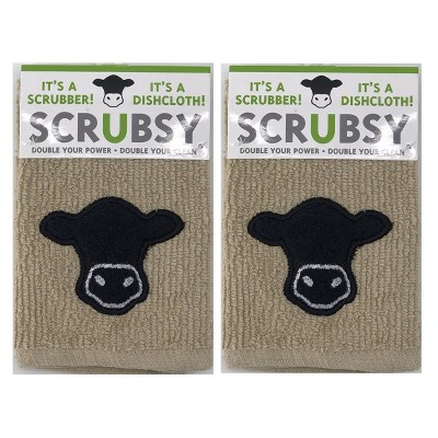 2pk Cow Dish Cloths with Scrubber Beige - MU Kitchen